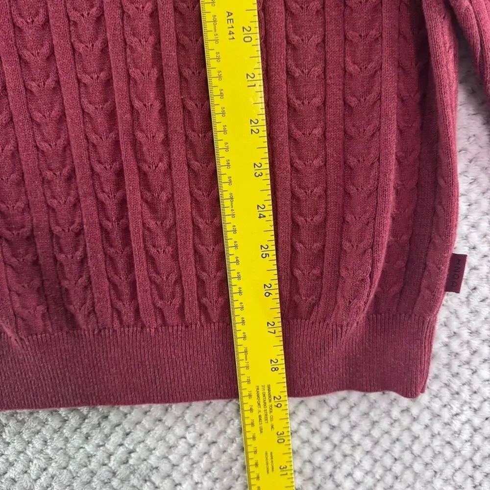 IZOD Sweater Mens L Burgundy Red Cotton Cable Knit Crew Neck Preppy Casual